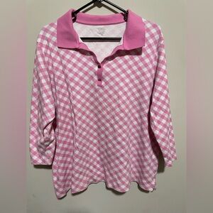 Kim Rogers Pink and White Collared Top